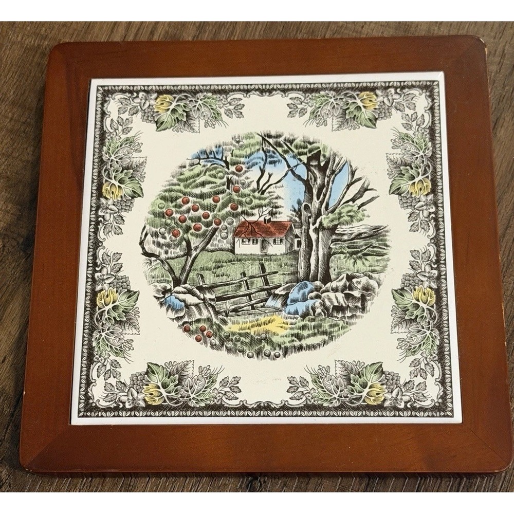 Vintage Johnson Brothers The Friendly Village The Stone Wall Wood Framed Trivet